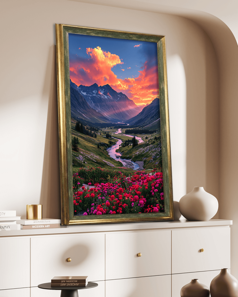 Çiçekli Doğa Premium Çerçeveli Tek Parça Tablo 65X110 cm PRM