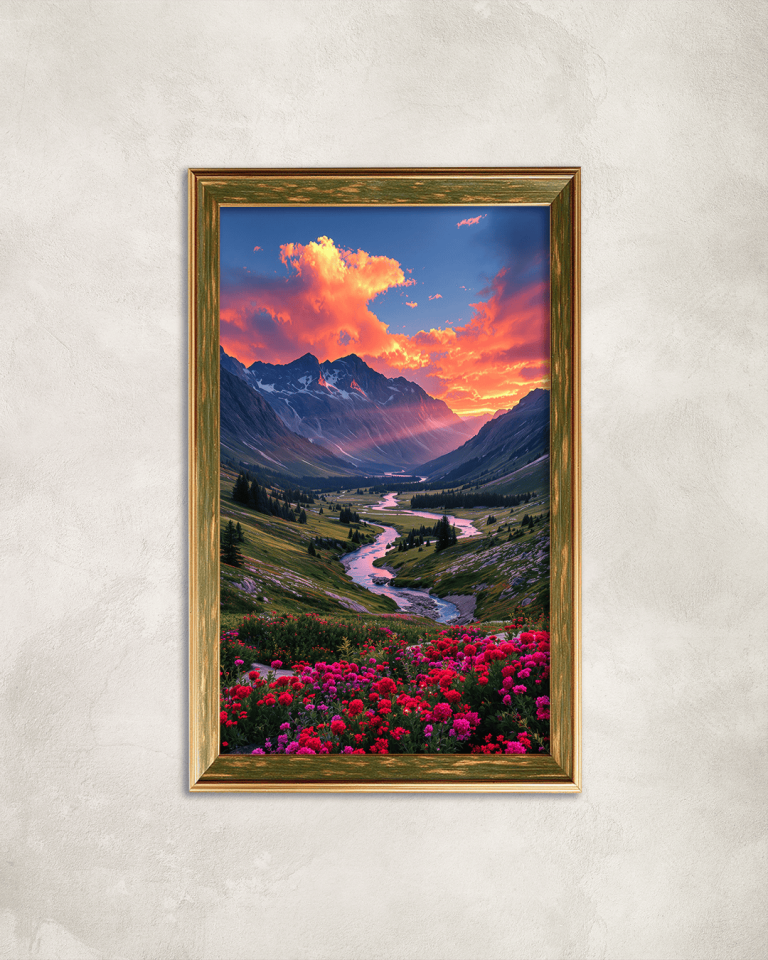 Çiçekli Doğa Premium Çerçeveli Tek Parça Tablo 65X110 cm PRM