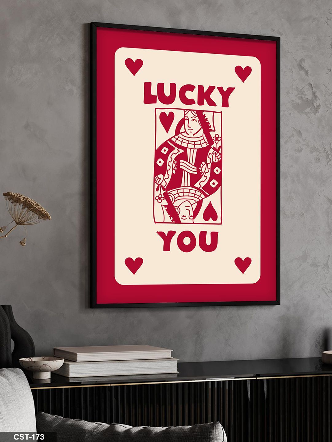Şans Kartı - Koyu Kırmızı Tek Parça Ahşap Çerçeveli Tablo Siyah - 20 x 30 CM