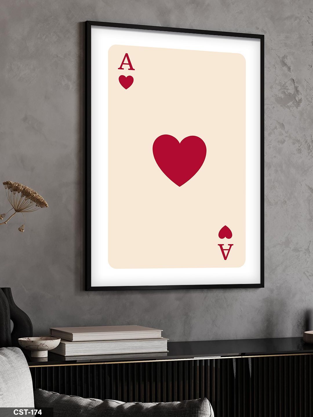 Kupa Ası - Açık Kırmızı Tek Parça Ahşap Çerçeveli Tablo Siyah - 20 x 30 CM