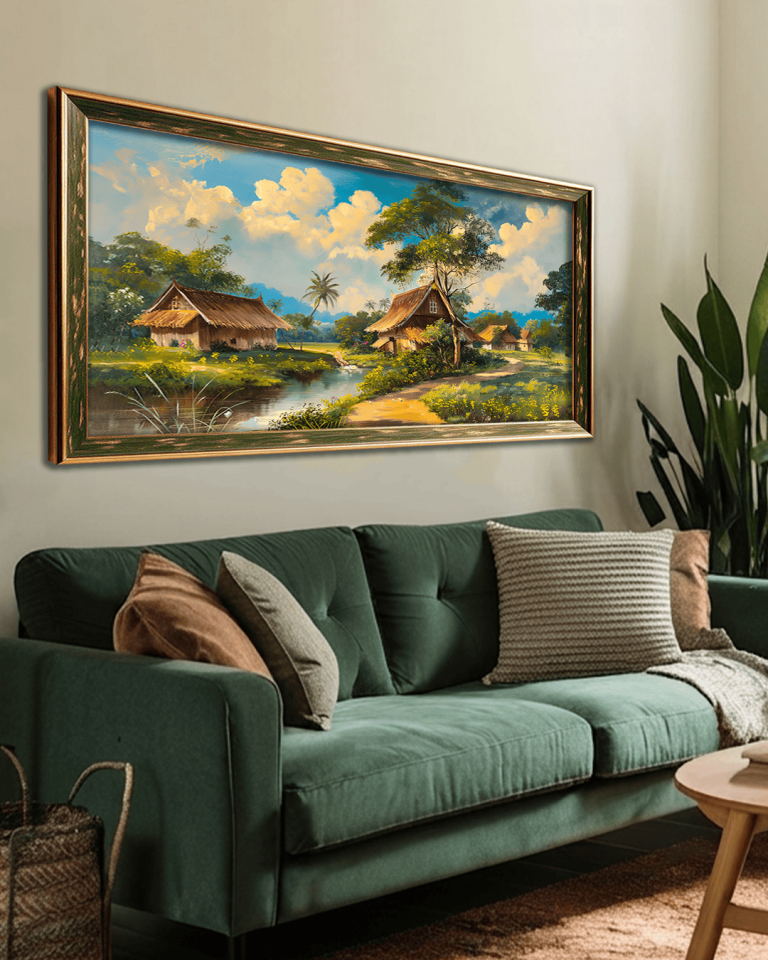 Yeşillikler İçinde Yaşam Premium Çerçeveli Tek Parça Tablo 65X110 cm PRM