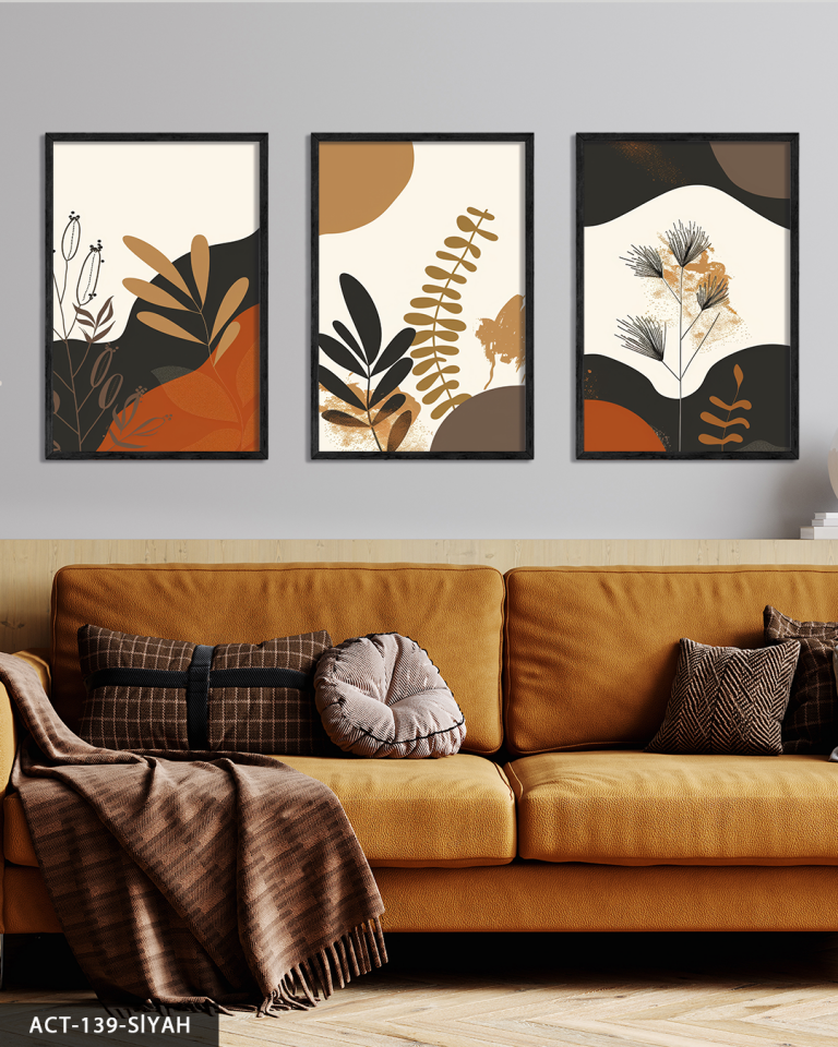 Botanik Sanat 3 Parça Ahşap Çerçeveli Tablo ACT Siyah - 40 x 60 CM
