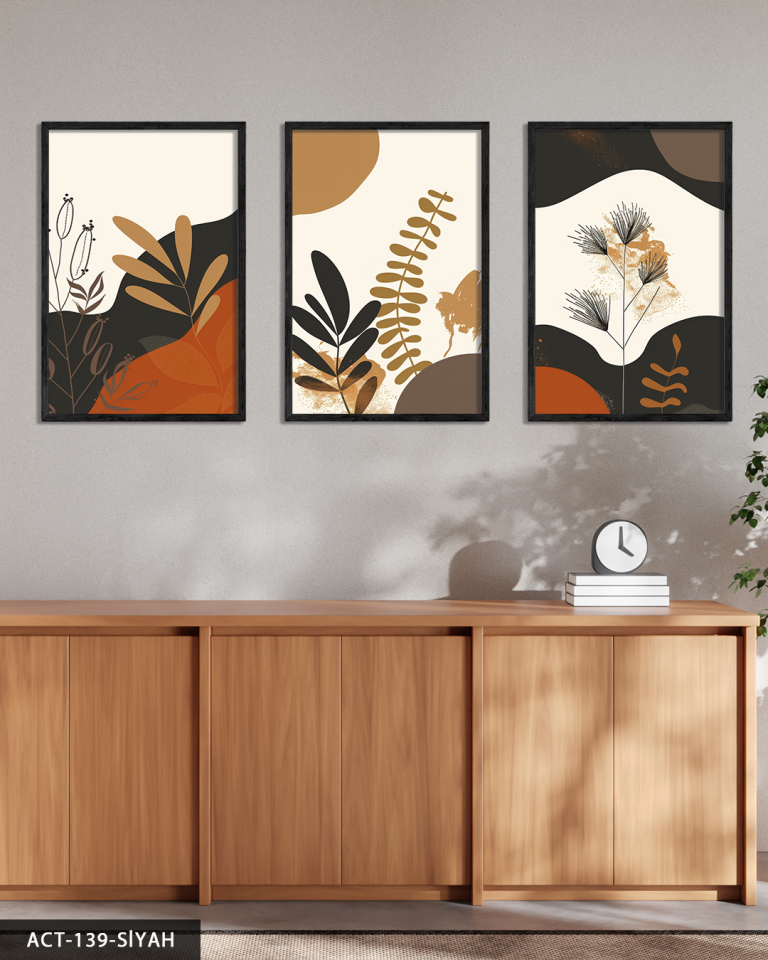 Botanik Sanat 3 Parça Ahşap Çerçeveli Tablo ACT Siyah - 40 x 60 CM