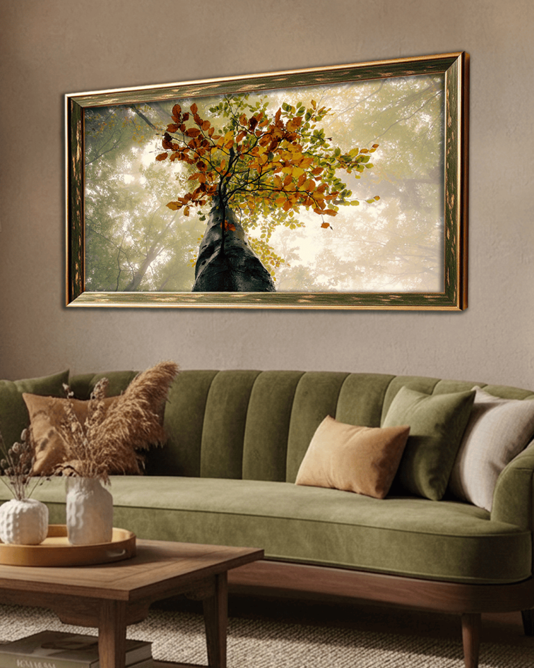 Alçak Ağaç Görüntüsü Premium Çerçeveli Tek Parça Tablo 65X110 cm PRM