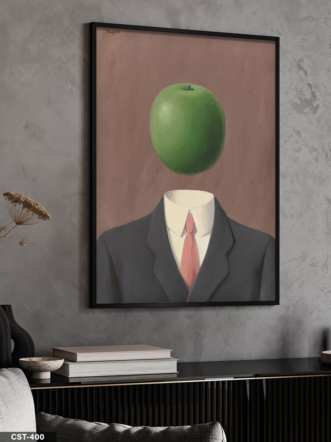 Elma Kafalı İnsan Tek Parça Ahşap Çerçeveli Tablo Siyah - 50 x 70 CM
