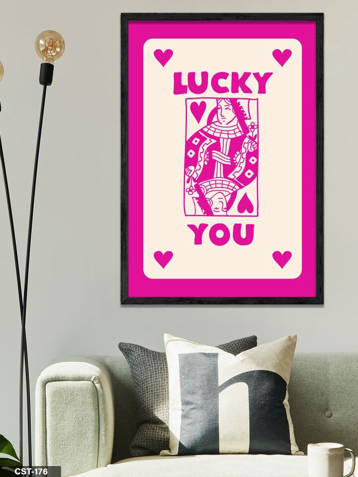 Şans Kartı - Parlak Pembe Tek Parça Ahşap Çerçeveli Tablo Siyah - 20 x 30 CM