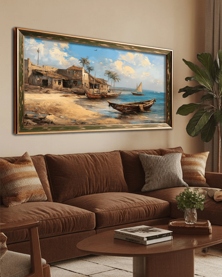 Deniz Kenarı Manzara Premium Çerçeveli Tek Parça Tablo 65X110 cm PRM