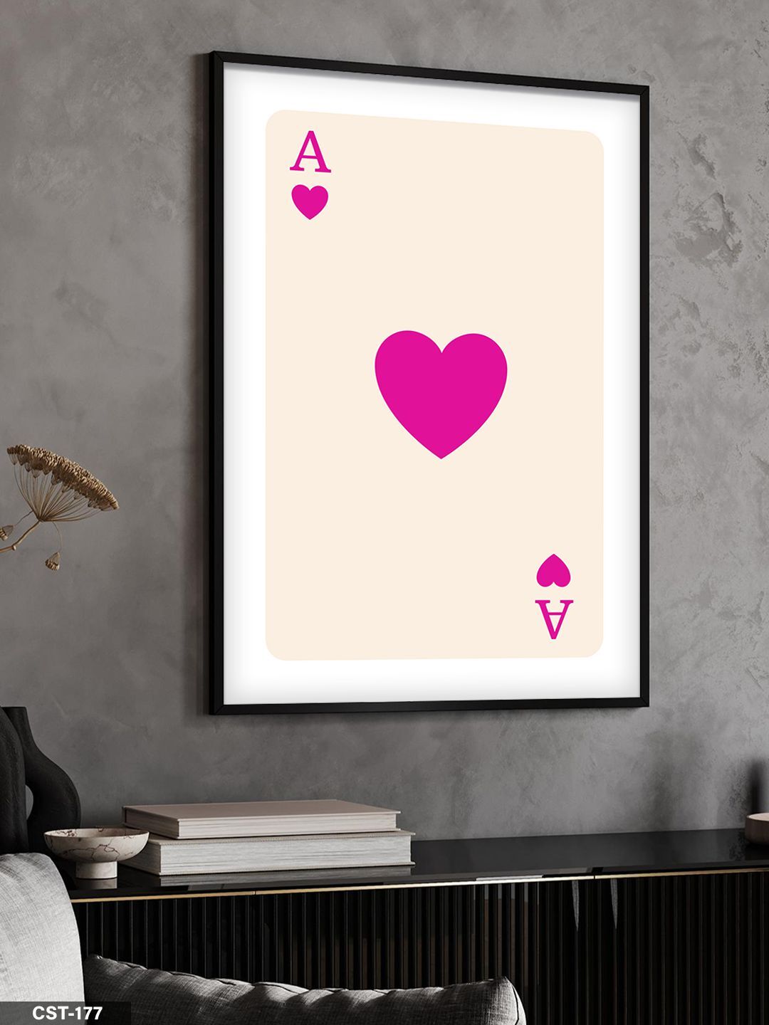 Kupa Ası - Morumsu Pembe Tek Parça Ahşap Çerçeveli Tablo Siyah - 20 x 30 CM