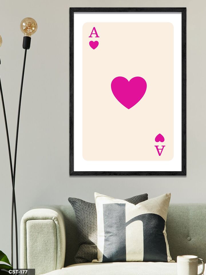 Kupa Ası - Morumsu Pembe Tek Parça Ahşap Çerçeveli Tablo Siyah - 20 x 30 CM