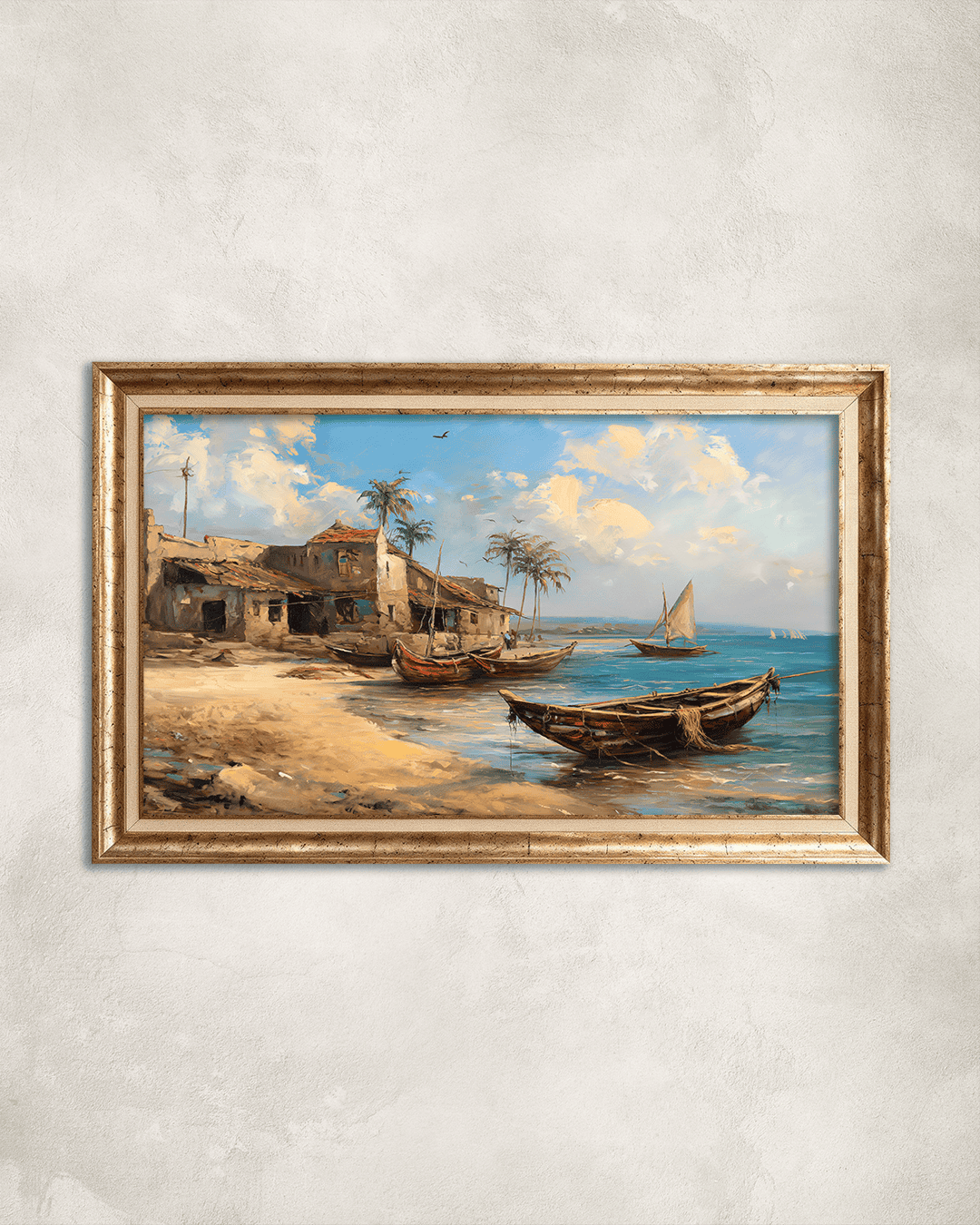 Deniz Kenarı Manzara Premium Çerçeveli Tek Parça Tablo 65X110 cm PRM Gümüş