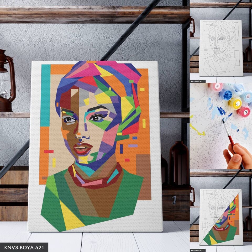 Renkli Kadın Portre 30x40 CM Sayılarla Boyama Seti