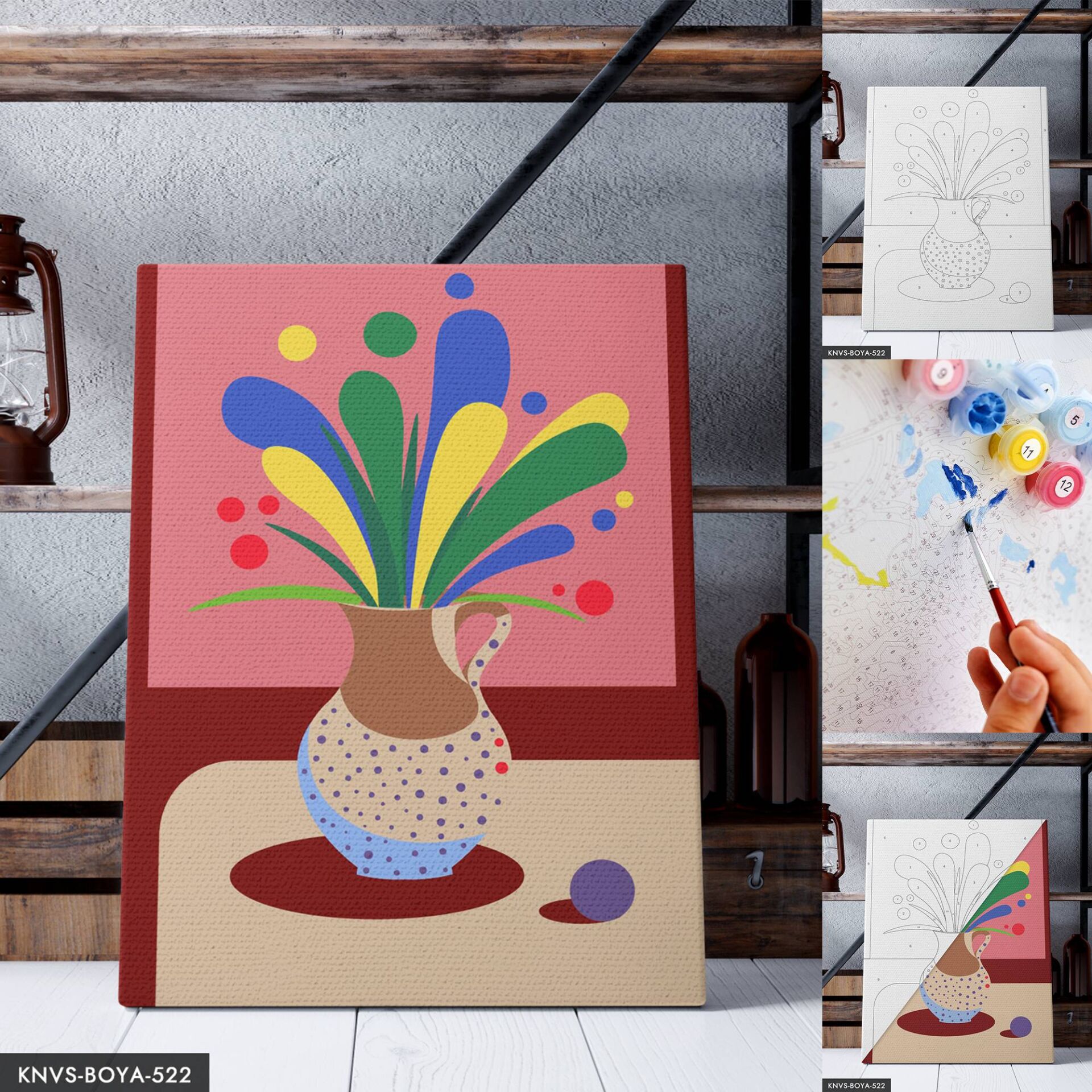 Soyut Vazoda Çiçek 30x40 CM Sayılarla Boyama Seti