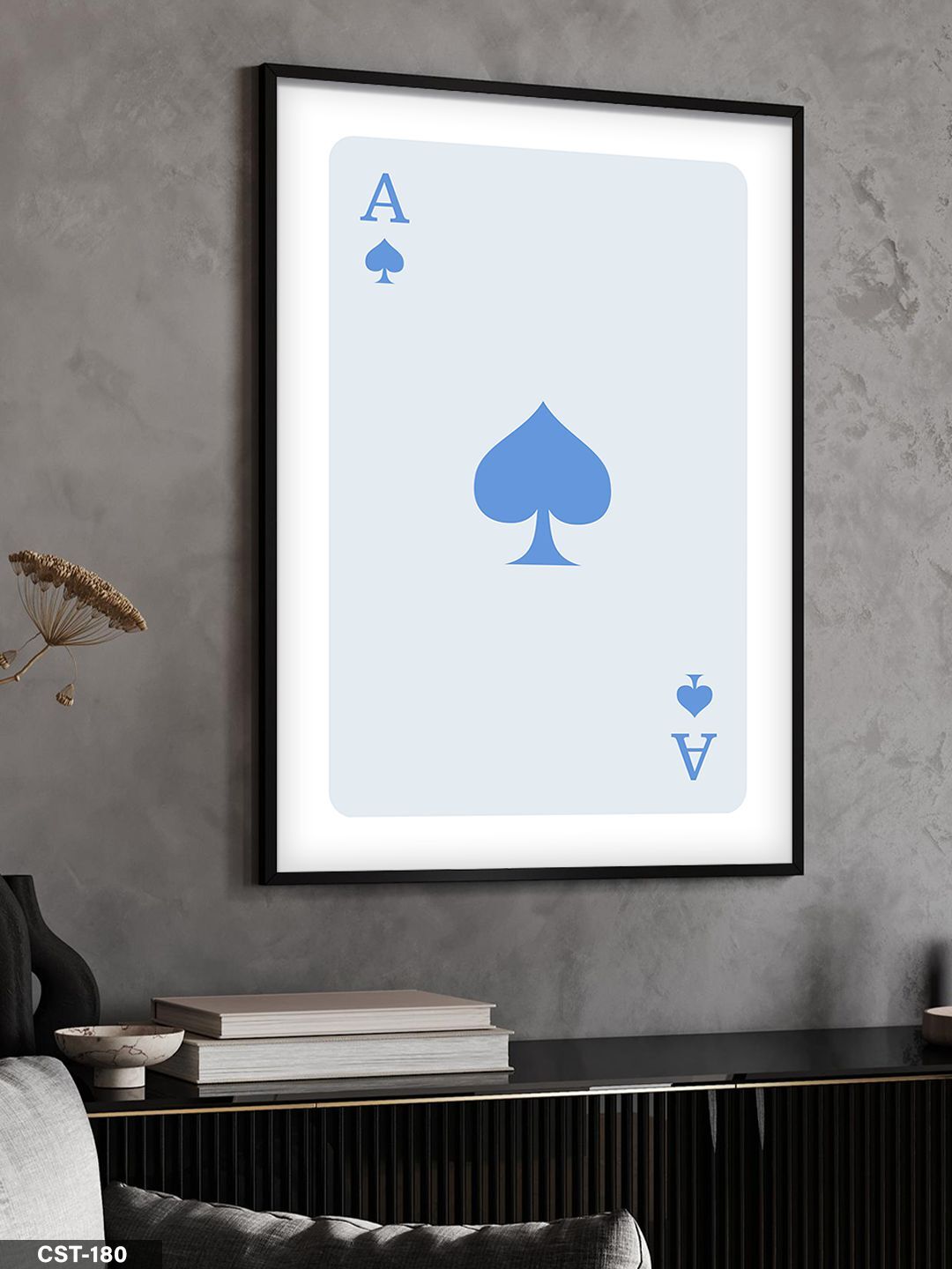 Maça Ası - Soluk Mavi Tek Parça Ahşap Çerçeveli Tablo Siyah - 20 x 30 CM