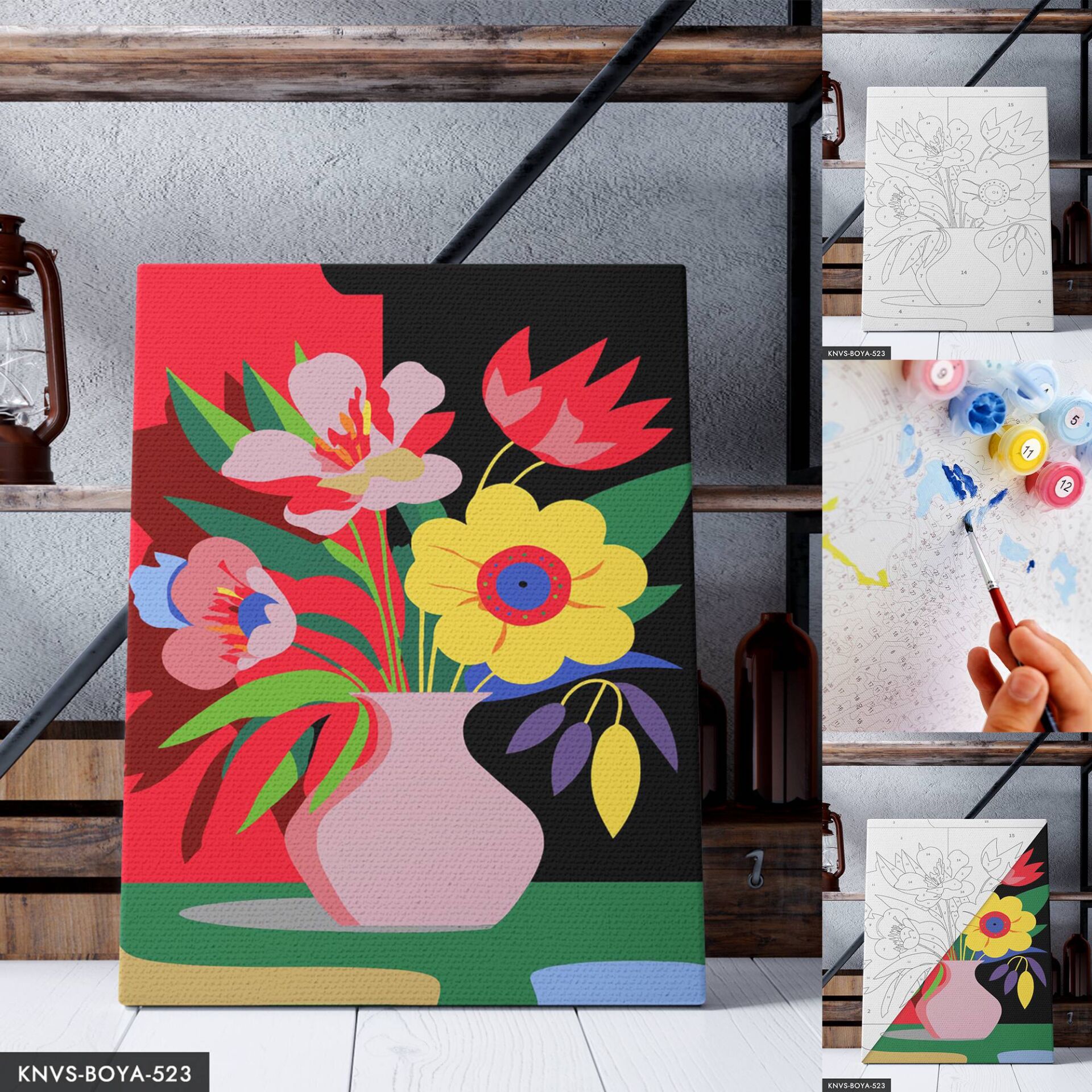 Renkli Çiçekler 30x40 CM Sayılarla Boyama Seti