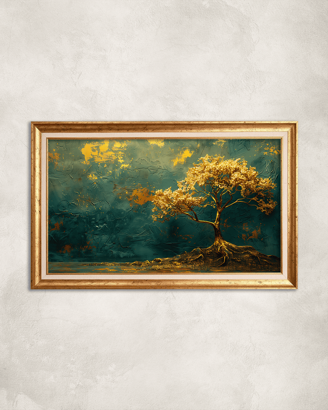 Gold Detaylı Ağaç Premium Çerçeveli Tek Parça Tablo 65X110 cm PRM Gold