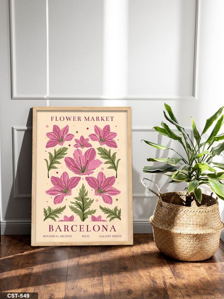 Flower Market Barcelona Tek Parça Ahşap Çerçeveli Tablo Naturel - 20 x 30 CM