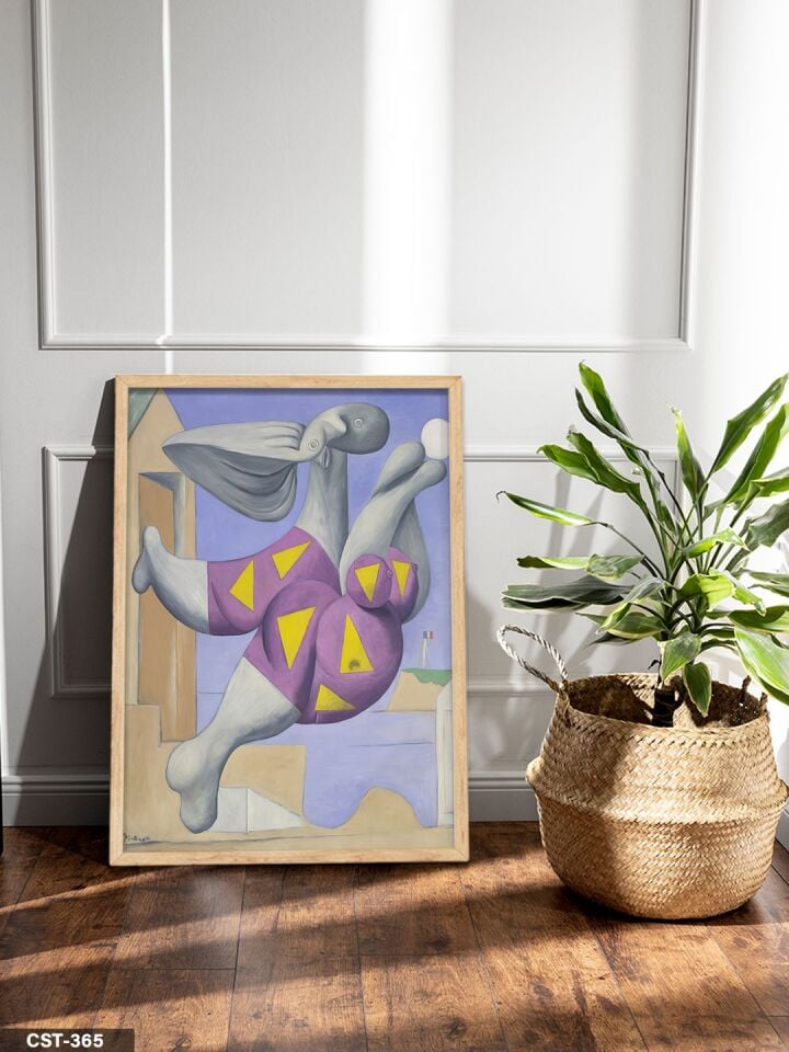 Pablo Picasso Bather Wıth Beach Ball Tek Parça Ahşap Çerçeveli Tablo Naturel - 40 x 60 CM