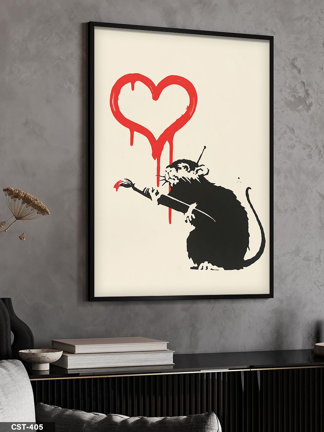 Banksy Rat Art Tek Parça Ahşap Çerçeveli Tablo Siyah - 50 x 70 CM
