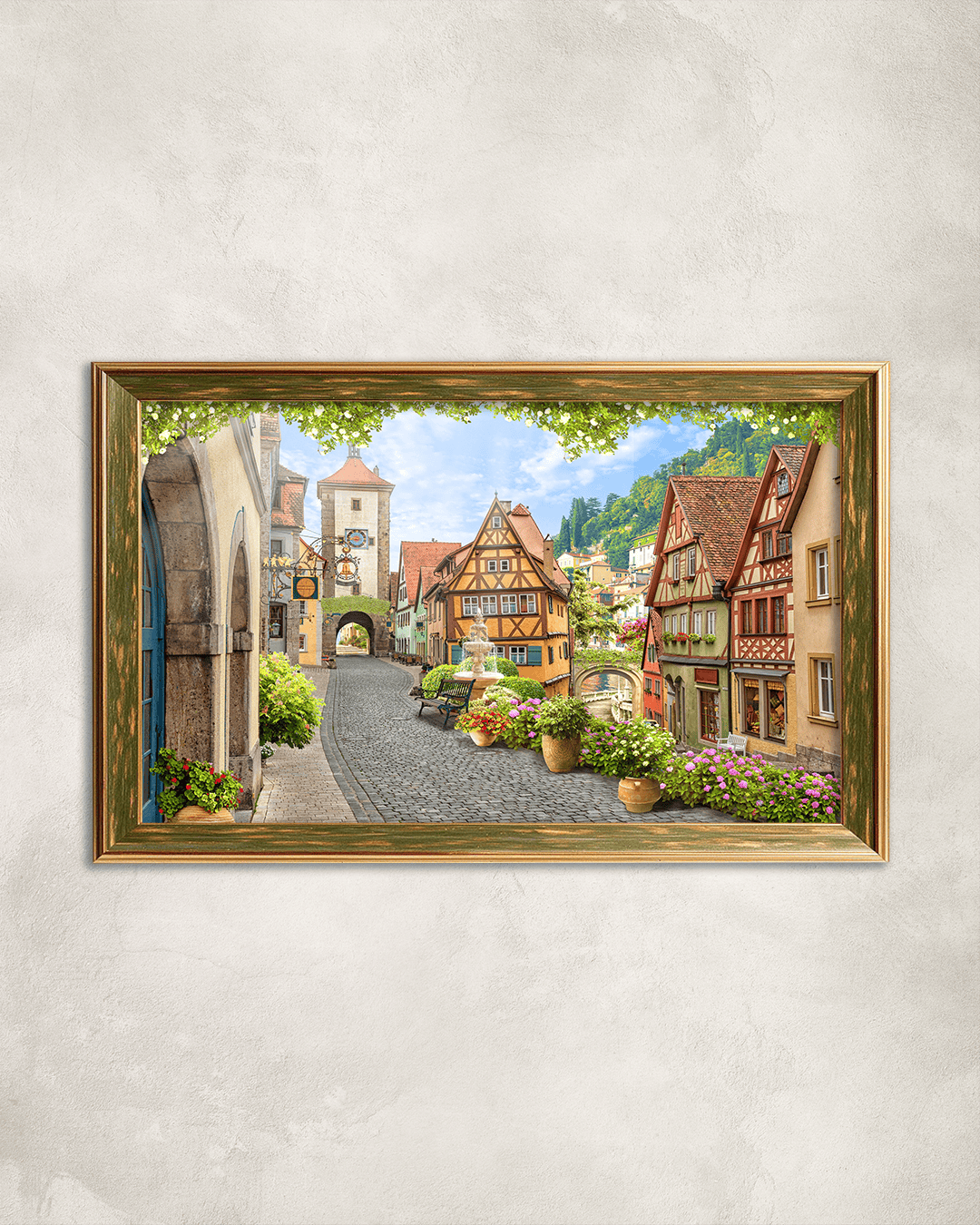 Çiçekli Sokak Premium Çerçeveli Tek Parça Tablo 65X110 cm PRM