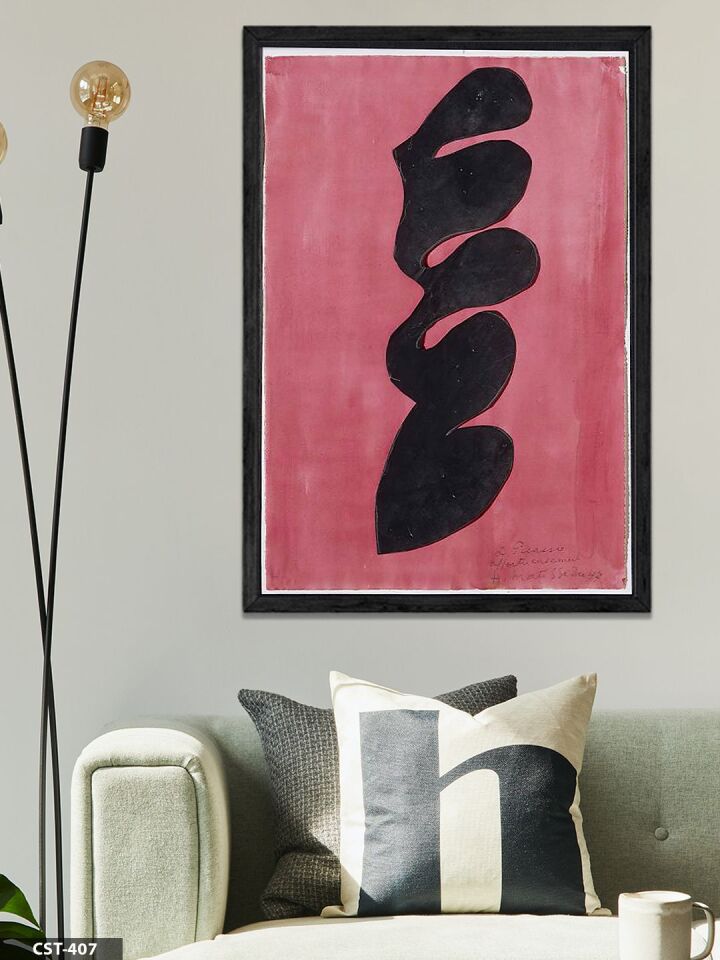 Picasso Kırmızı Zemin Siyah Figür Tek Parça Ahşap Çerçeveli Tablo Siyah - 50 x 70 CM