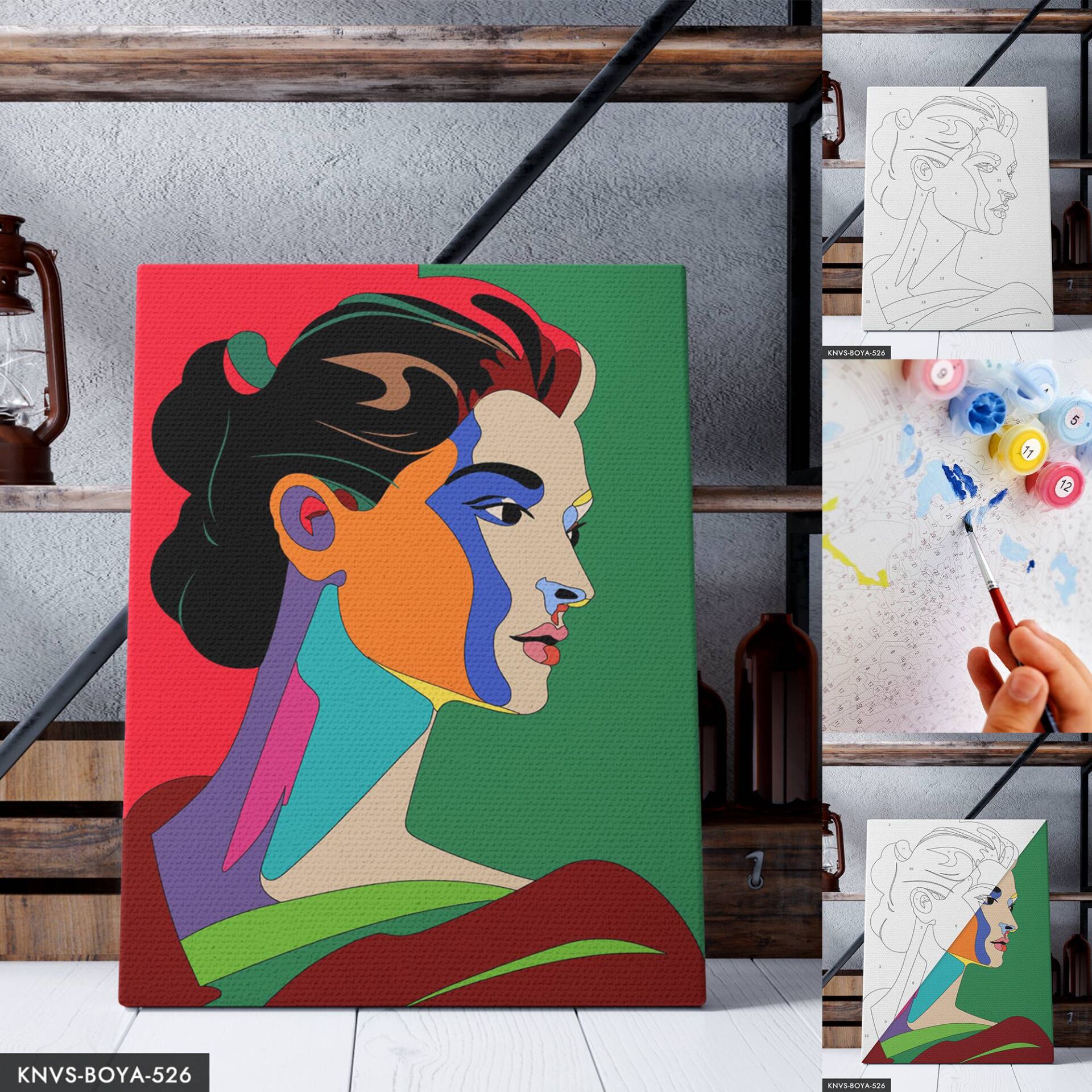 Renkli Kadın Portre 30x40 CM Sayılarla Boyama Seti