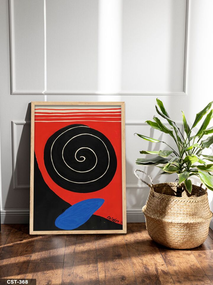 Siyah Spiral Tek Parça Ahşap Çerçeveli Tablo Naturel - 40 x 60 CM
