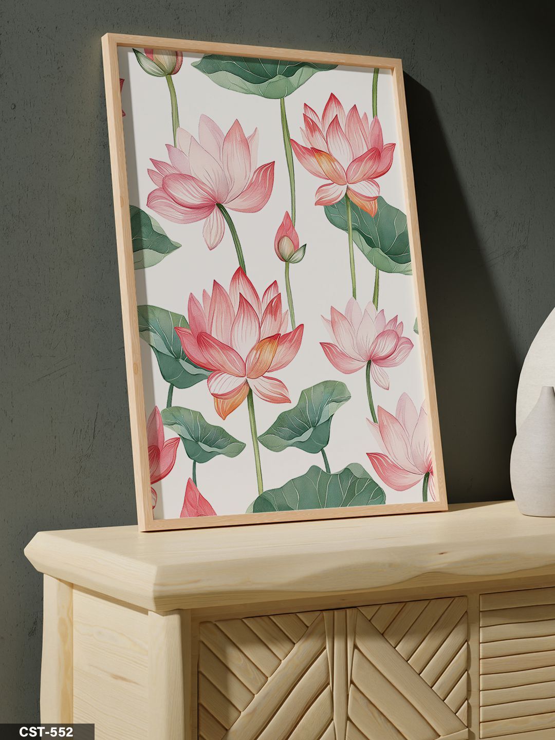 Pembe Nilüfer Tek Parça Ahşap Çerçeveli Tablo Naturel - 20 x 30 CM