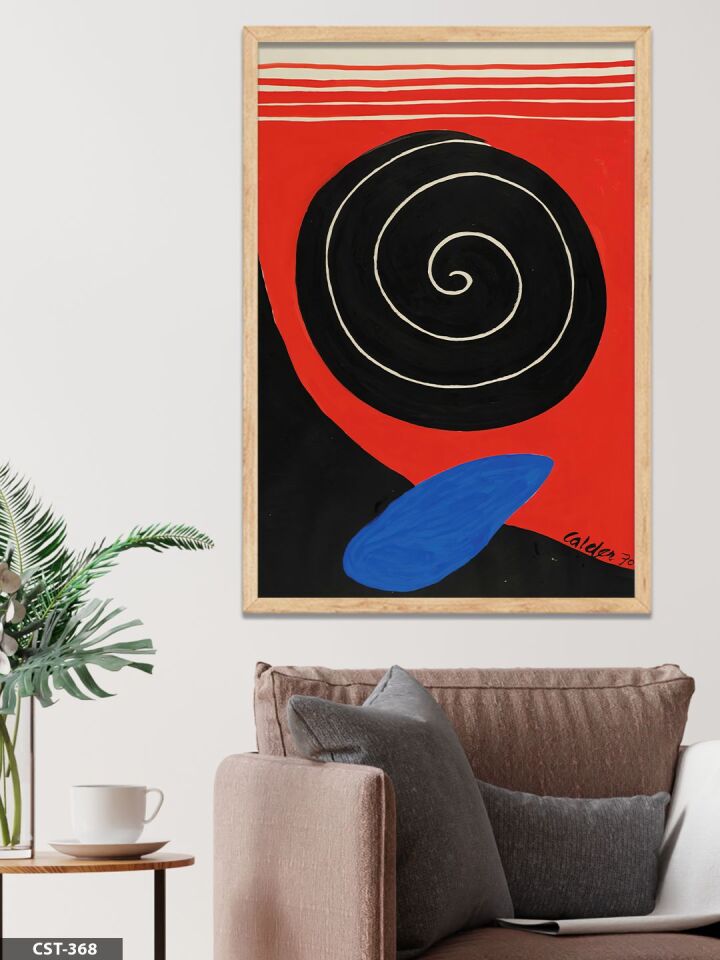 Siyah Spiral Tek Parça Ahşap Çerçeveli Tablo Naturel - 40 x 60 CM