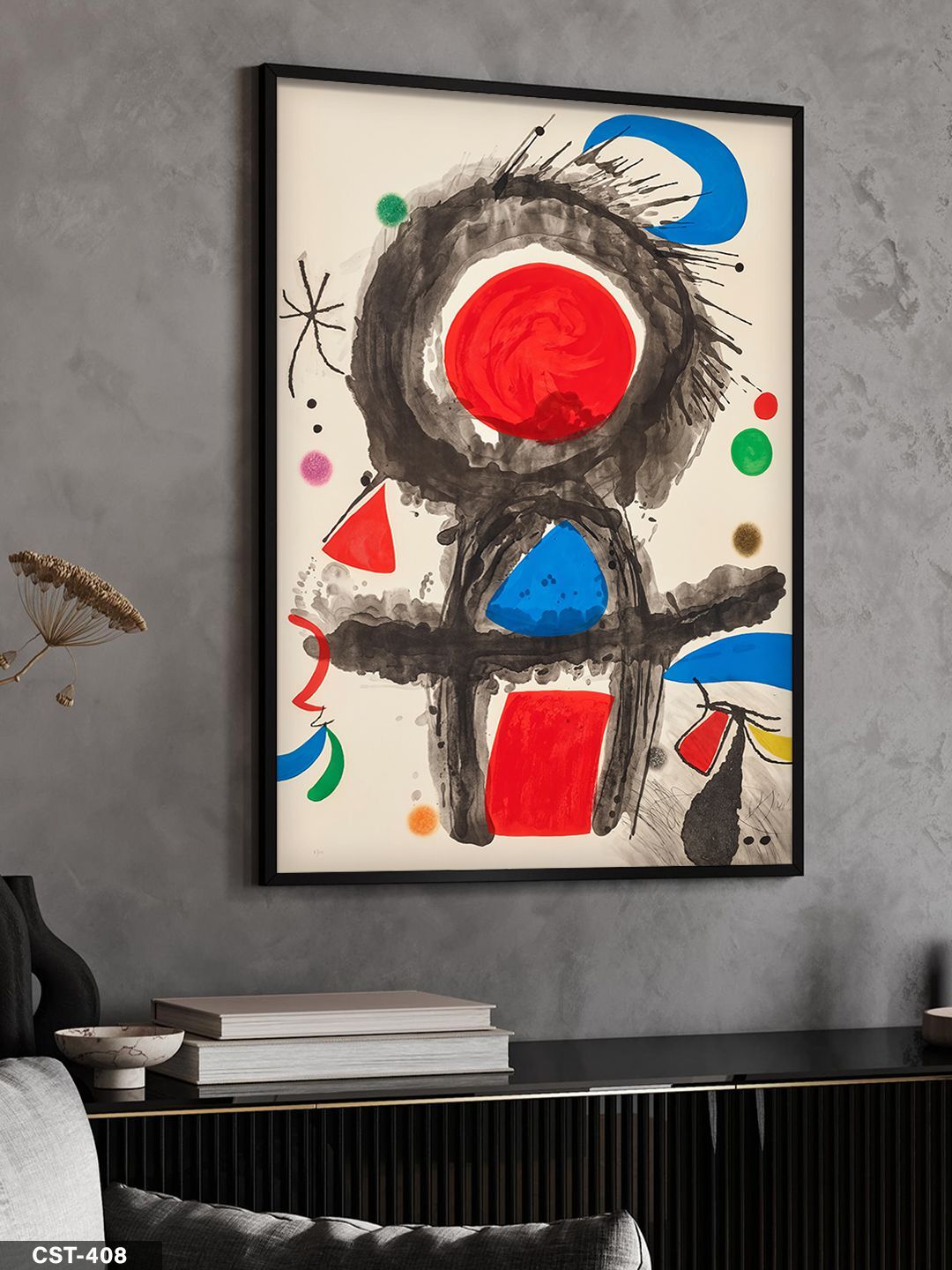 Renkli Figürler Tek Parça Ahşap Çerçeveli Tablo Siyah - 50 x 70 CM