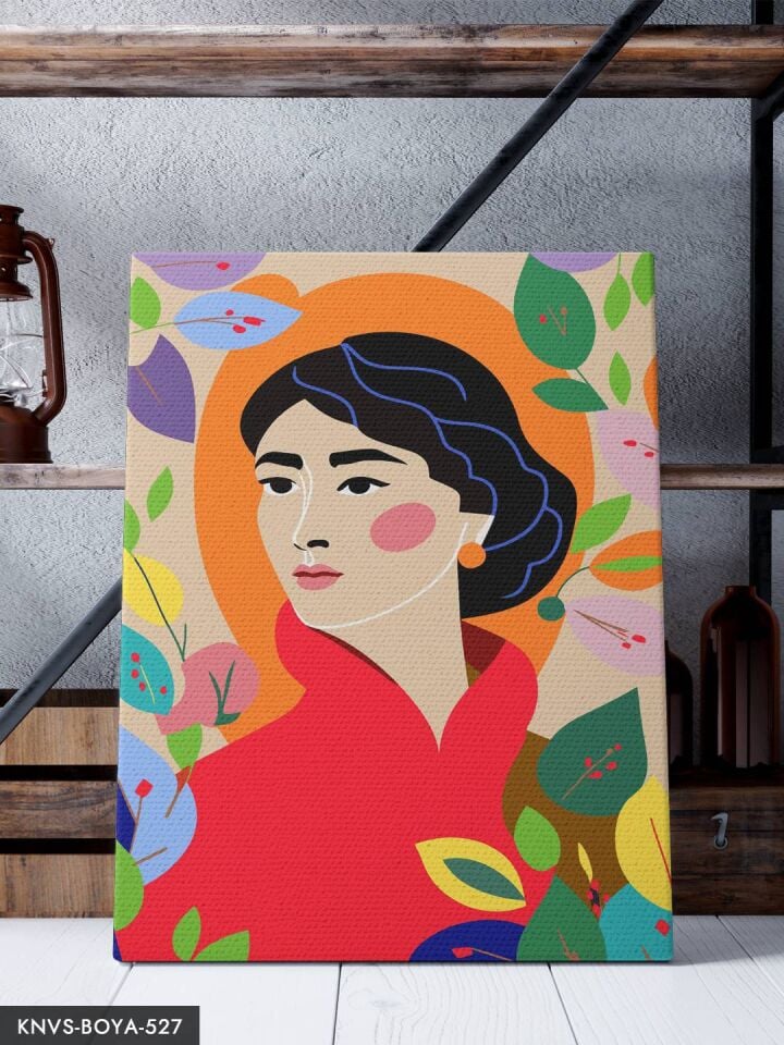 Yapraklar ve Kadın Portre 30x40 CM Sayılarla Boyama Seti