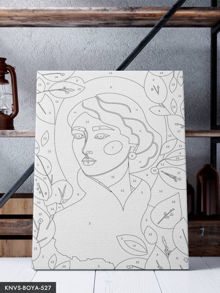 Yapraklar ve Kadın Portre 30x40 CM Sayılarla Boyama Seti