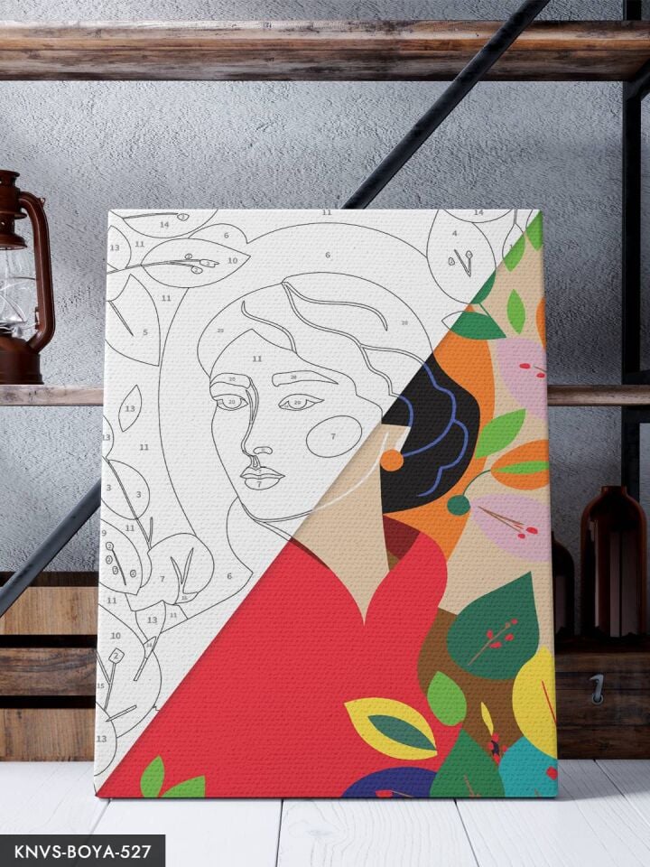 Yapraklar ve Kadın Portre 30x40 CM Sayılarla Boyama Seti