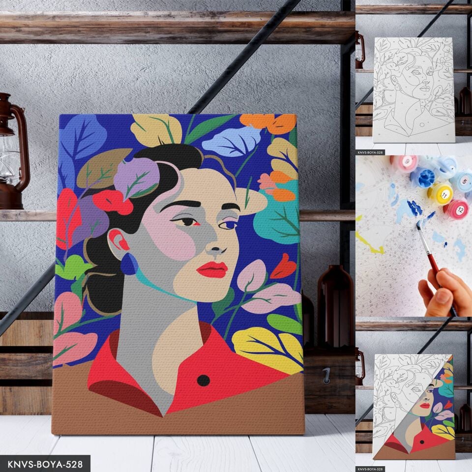Yapraklar ve Kadın Portre 30x40 CM Sayılarla Boyama Seti
