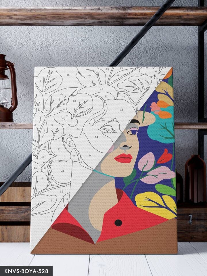 Yapraklar ve Kadın Portre 30x40 CM Sayılarla Boyama Seti