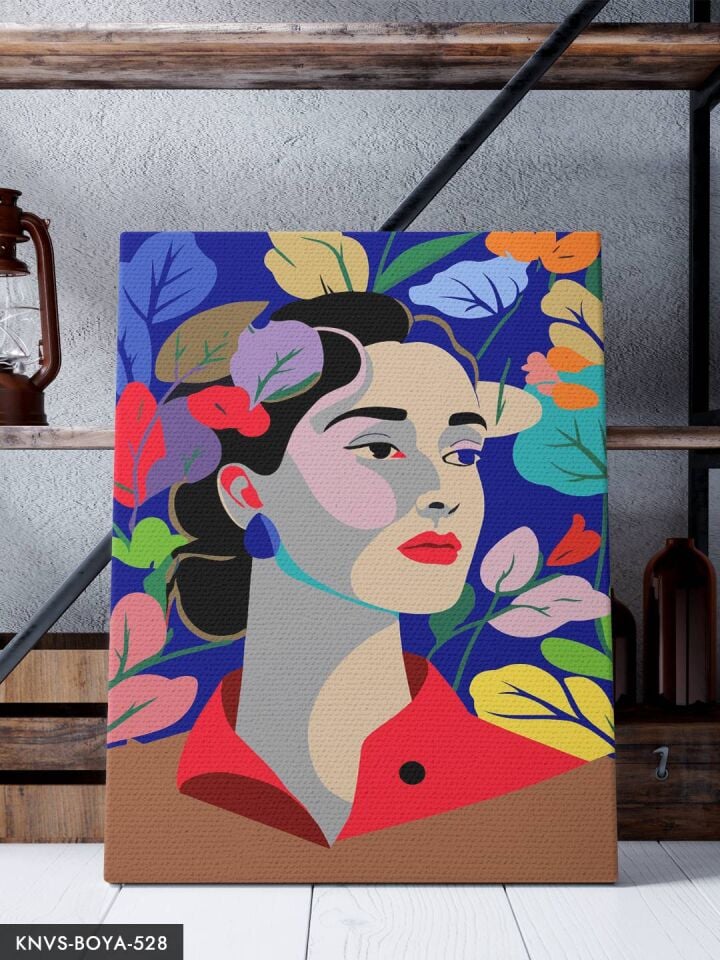 Yapraklar ve Kadın Portre 30x40 CM Sayılarla Boyama Seti
