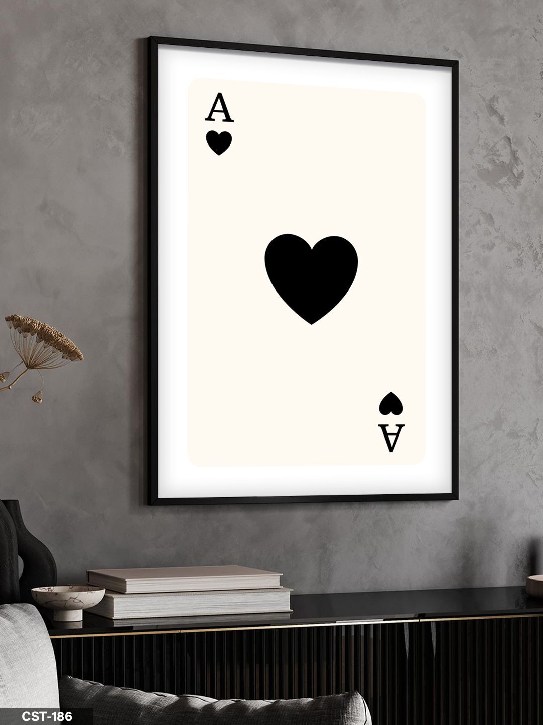 Siyah kalp ası Tek Parça Ahşap Çerçeveli Tablo Siyah - 20 x 30 CM