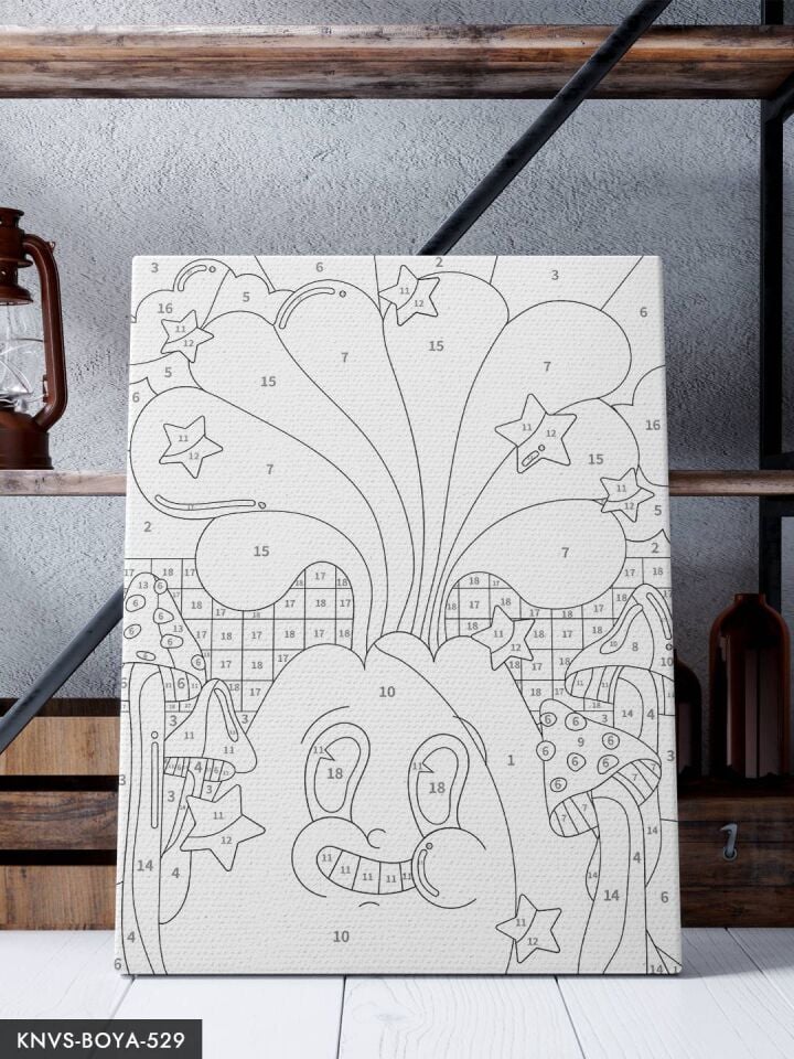 Mantarlar ve Mavi Yüz 30x40 CM Sayılarla Boyama Seti