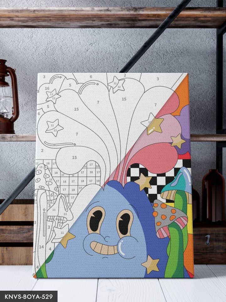 Mantarlar ve Mavi Yüz 30x40 CM Sayılarla Boyama Seti