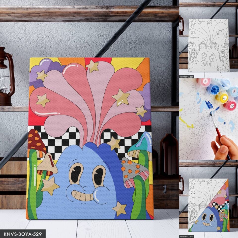 Mantarlar ve Mavi Yüz 30x40 CM Sayılarla Boyama Seti