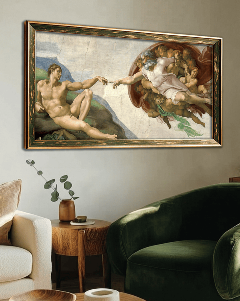 Michelangelo Adem'in Yaratılışı Premium Çerçeveli Tek Parça Tablo 65X110 cm PRM