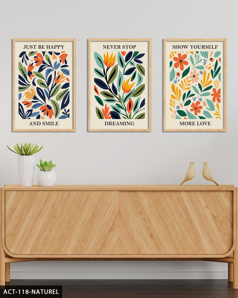 Botanik Poster 3 Parça Ahşap Çerçeveli Tablo ACT Naturel - 30 x 40 CM
