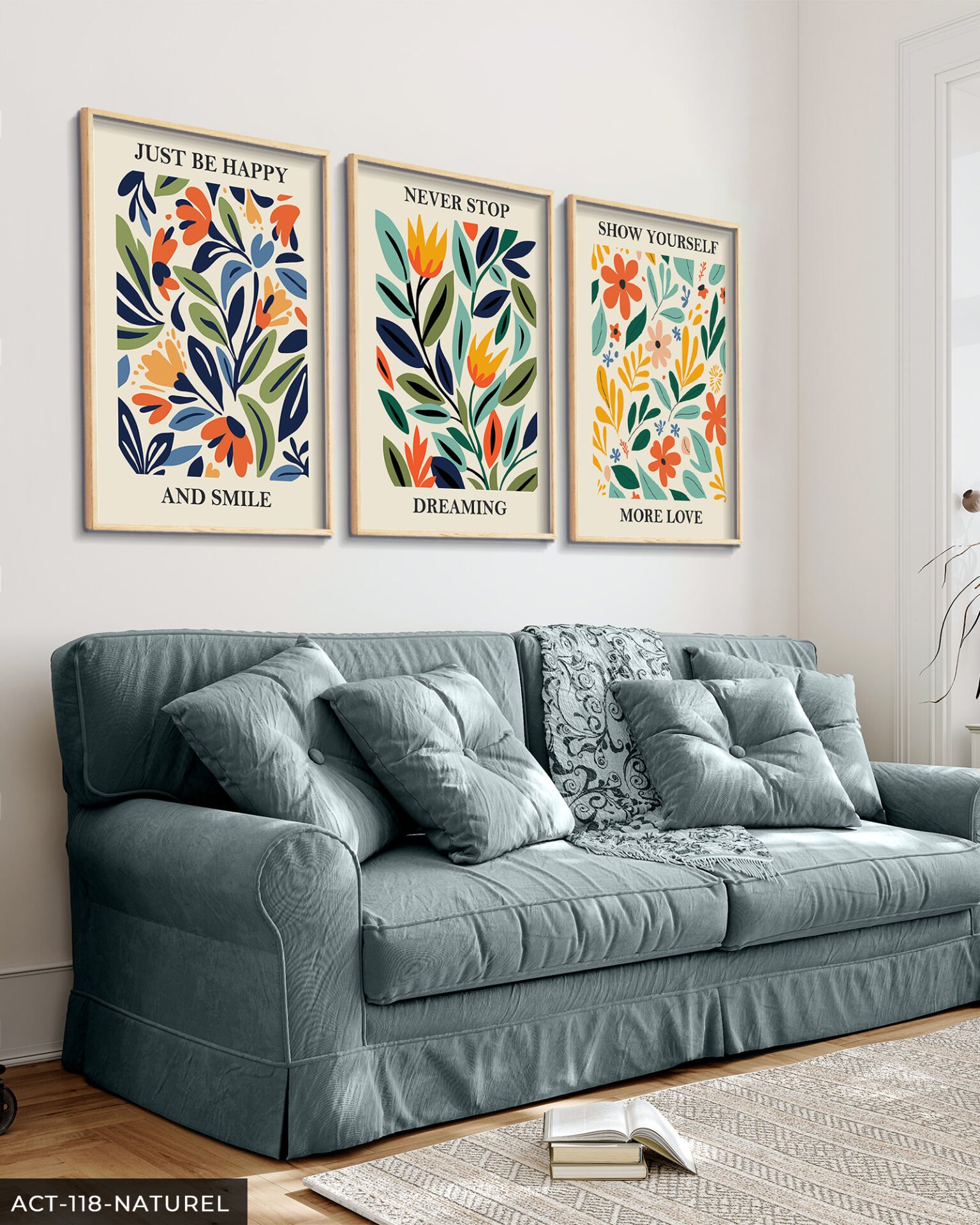Botanik Poster 3 Parça Ahşap Çerçeveli Tablo ACT Naturel - 30 x 40 CM