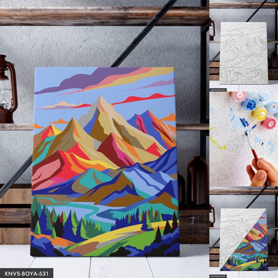 Renkli Dağ 30x40 CM Sayılarla Boyama Seti