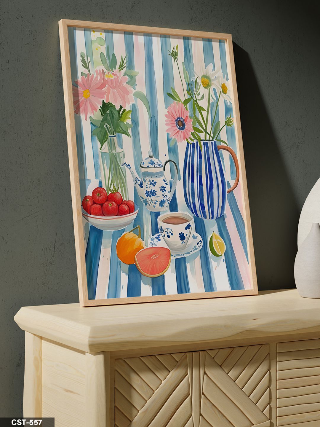 Sulu Boya Görünümlü Natürmort Tek Parça Ahşap Çerçeveli Tablo Naturel - 20 x 30 CM