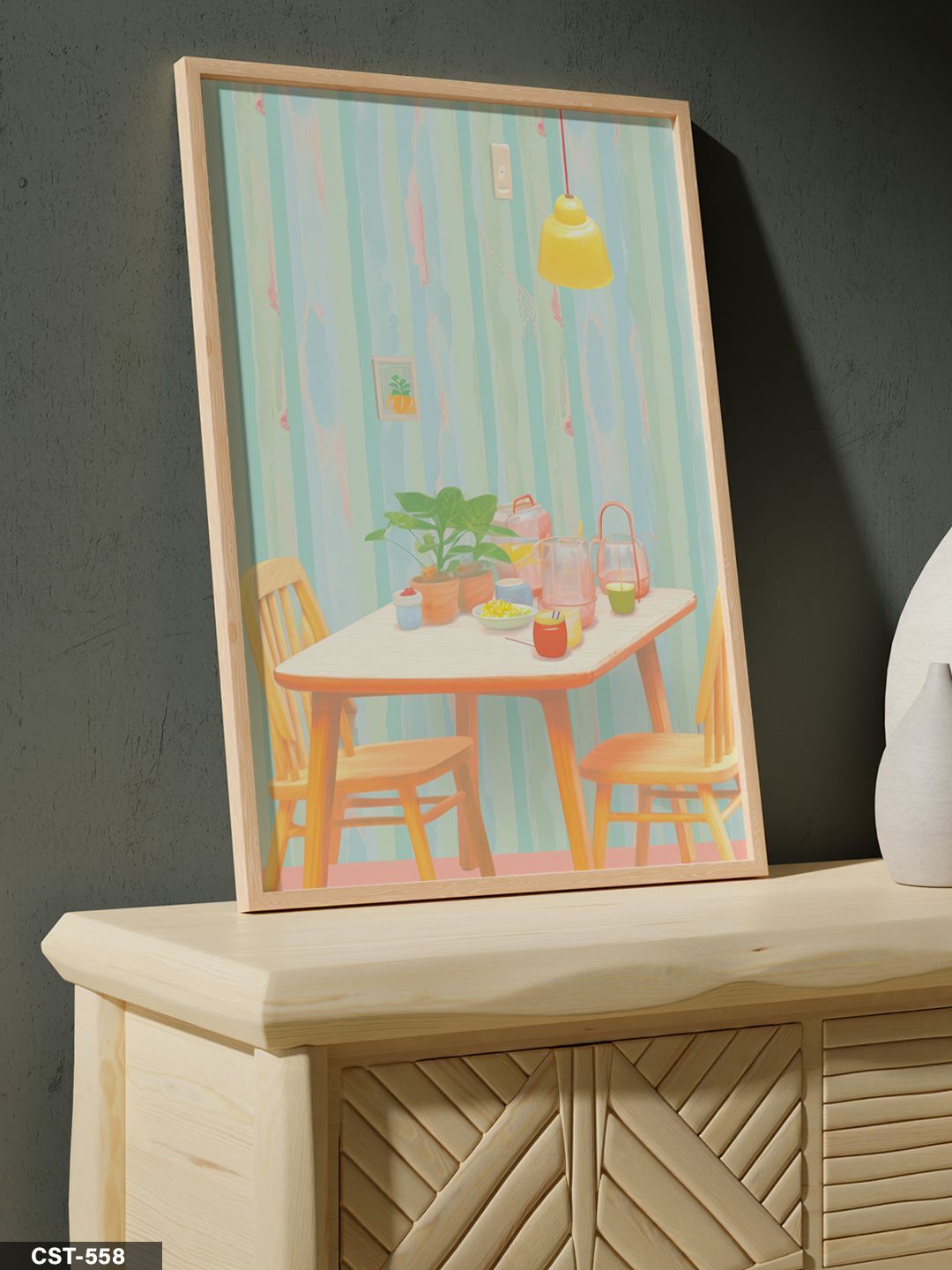 Pastel Tonlarında Cafe Tek Parça Ahşap Çerçeveli Tablo Naturel - 20 x 30 CM