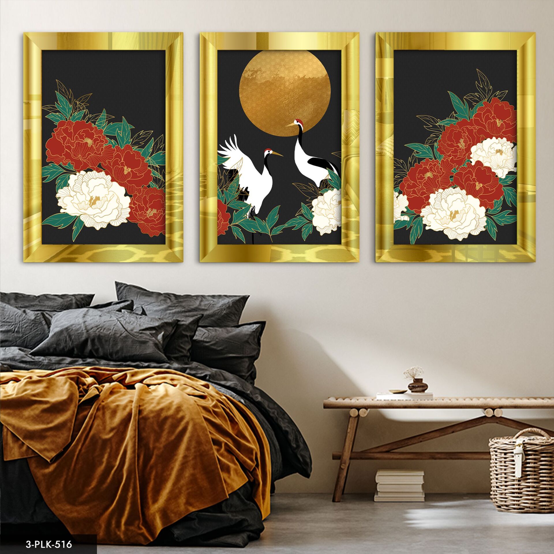 Çiçek 3 Parça Pleksi Aynalı Tablo 20 x 30 CM - Gold