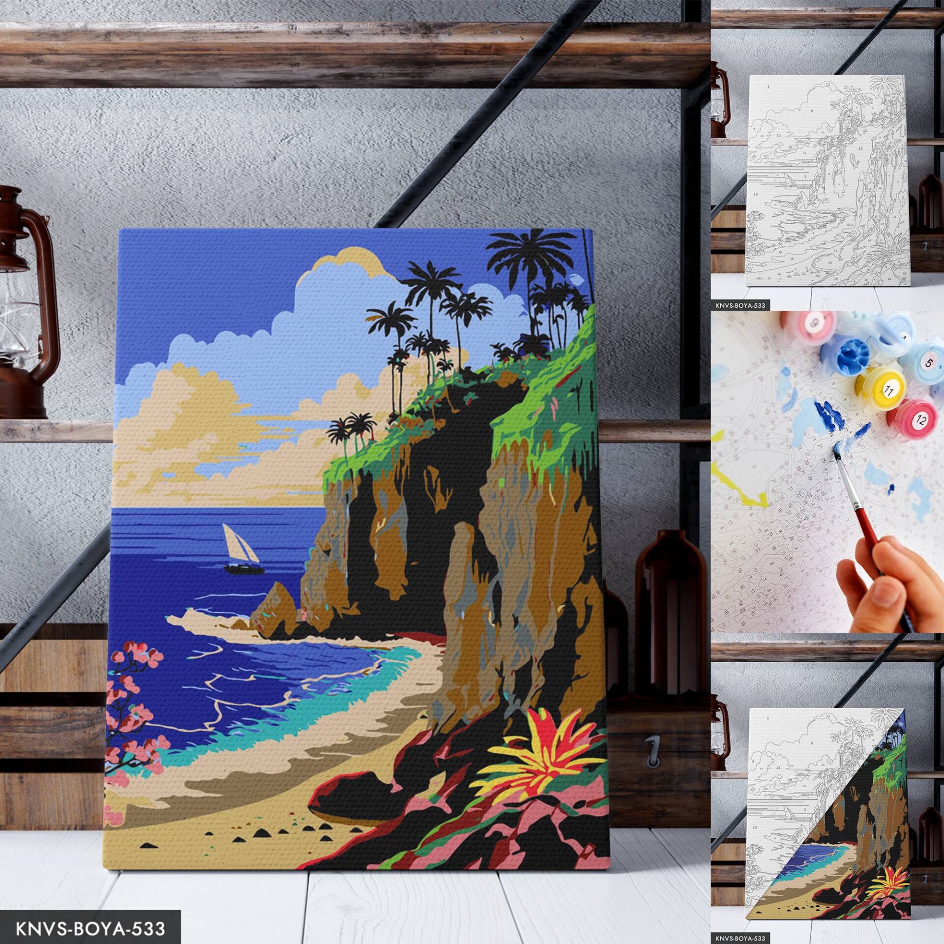 Renkli Kumsal 30x40 CM Sayılarla Boyama Seti