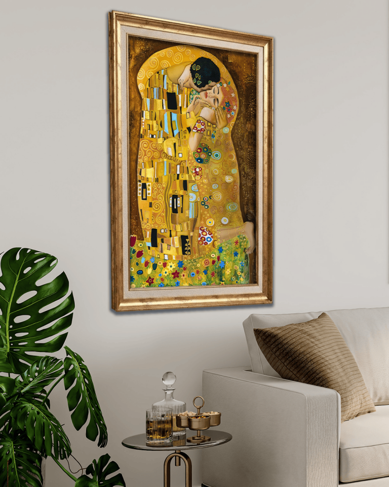 Gustav Klimt The Kiss Premium Çerçeveli Tek Parça Tablo 65X110 cm PRM