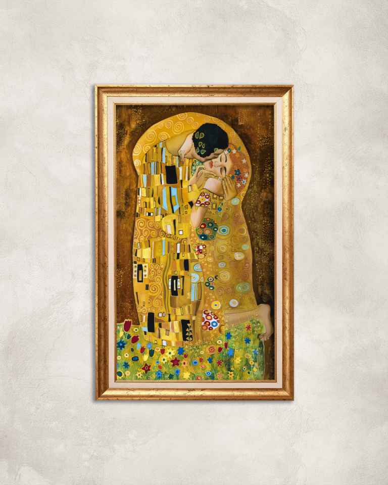 Gustav Klimt The Kiss Premium Çerçeveli Tek Parça Tablo 65X110 cm PRM