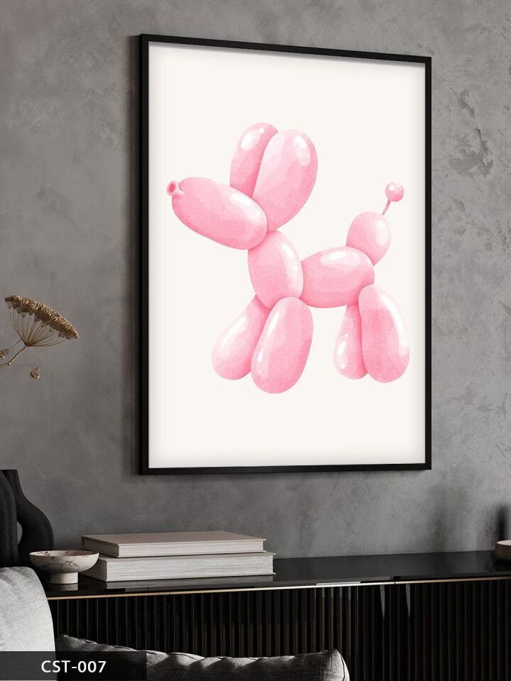 Pembe Balon köpek Tek Parça Ahşap Çerçeveli Tablo Siyah - 40 x 60 CM